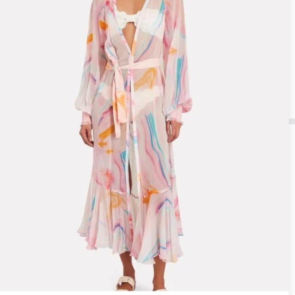 Rococo Sand Pink Sheer Marble-Print Swim Coverup